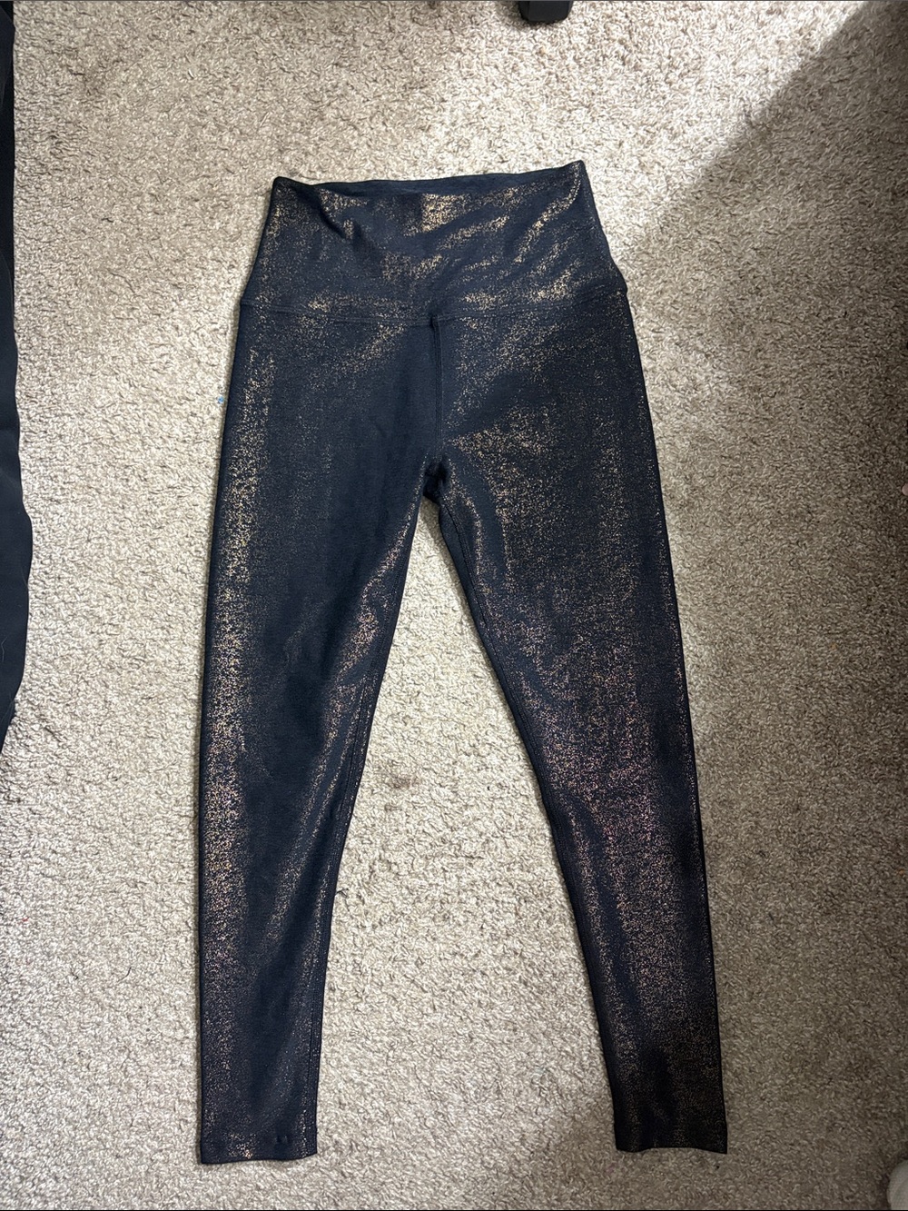 Beyond Yoga Space Dye Leggings Black/Charcoal Grey and Gold Size Medium
